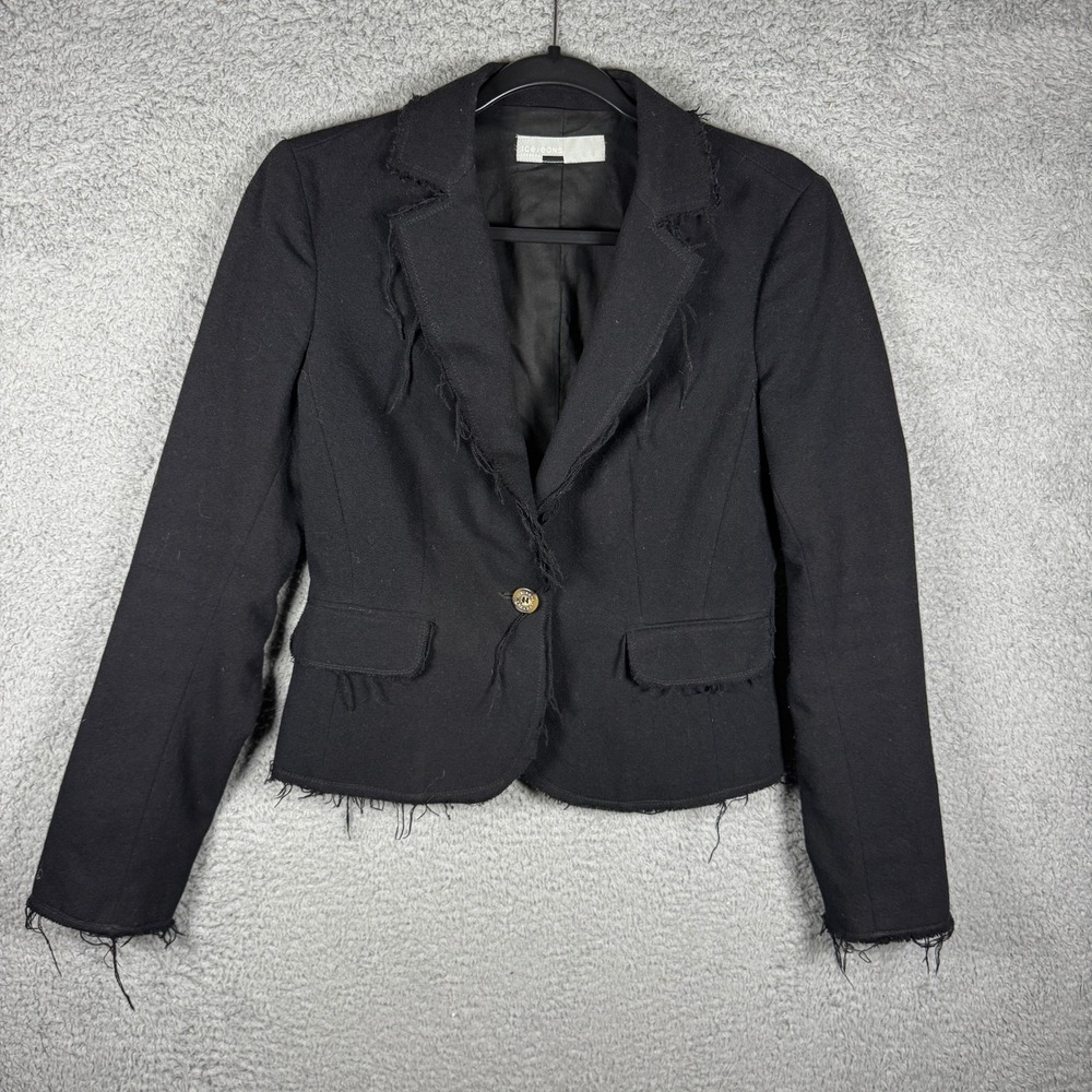 Iceberg Icejeans Mens Black Wool Blend Distressed Raw Edge Blazer Jacket Italy